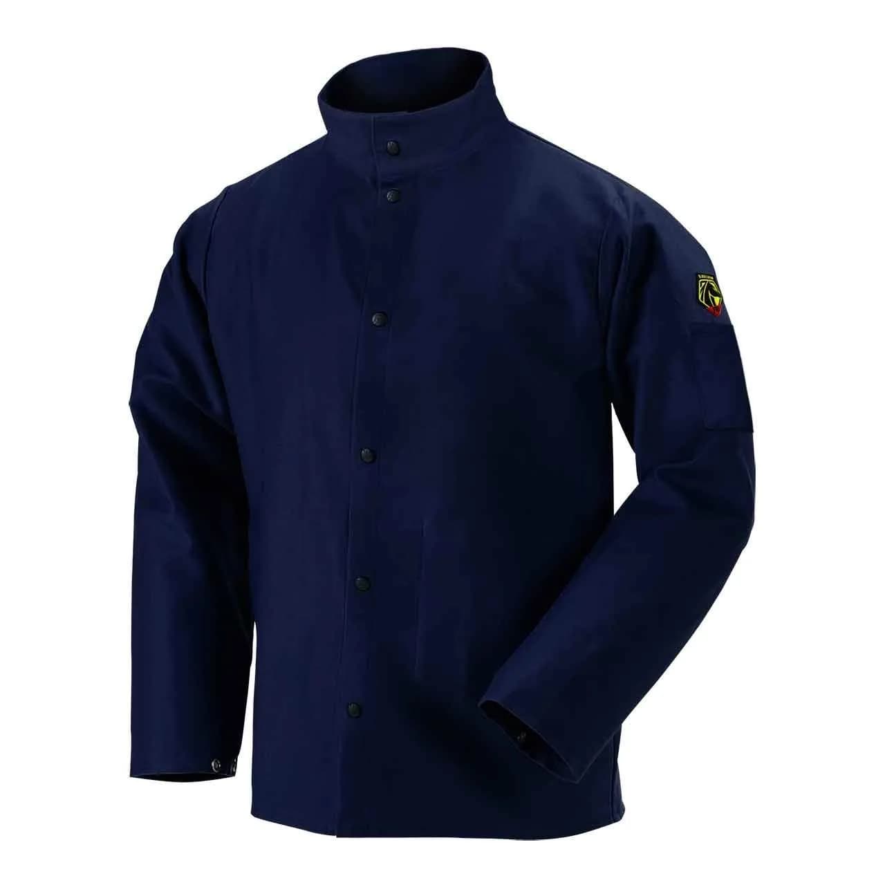 Black Stallion FN9-30C 30" 9oz Navy FR Cotton Welding Jacket, Large | Flame-Resistant Cotton Workwear
