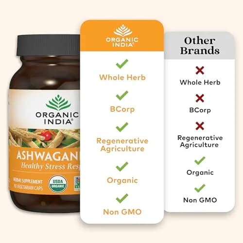 ORGANIC INDIA Ashwagandha Capsules, Vegan Root, Gluten-Free, 90 Capsules | Adaptogenic Stress Relief & Sleep Support thumbnail 5