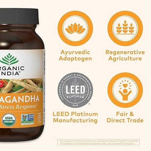 ORGANIC INDIA Ashwagandha Capsules, Vegan Root, Gluten-Free, 90 Capsules | Adaptogenic Stress Relief & Sleep Support thumbnail 6