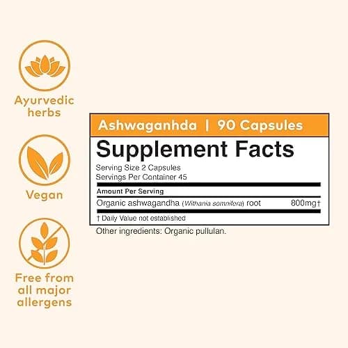 ORGANIC INDIA Ashwagandha Capsules, Vegan Root, Gluten-Free, 90 Capsules | Adaptogenic Stress Relief & Sleep Support thumbnail 2
