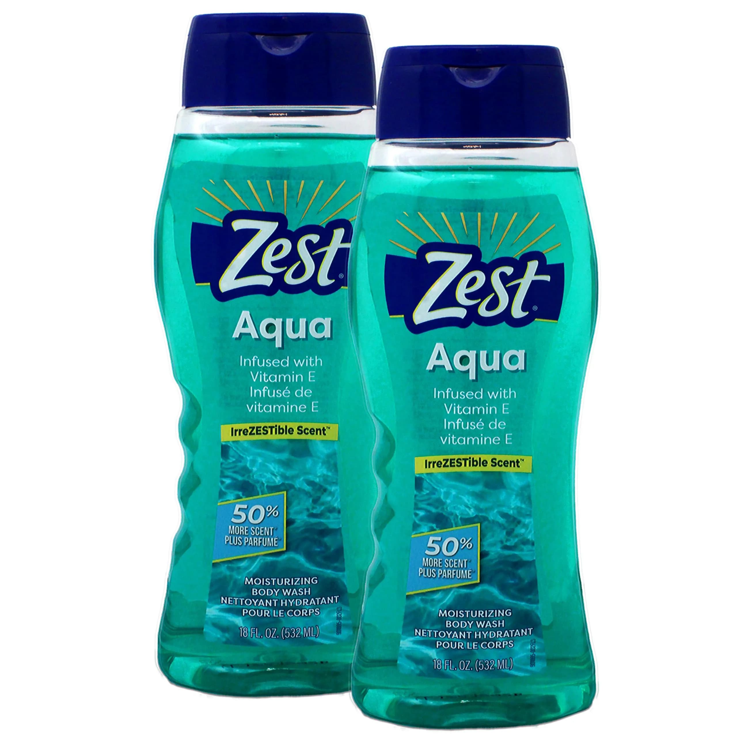 Zest Body Wash, Aqua, 18 Fl Oz (2 Pack) | Aquatic Scent, Gentle Hydration, Unisex — 18 Fl Oz