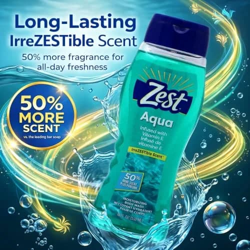 Zest Body Wash, Aqua, 18 Fl Oz (2 Pack) | Aquatic Scent, Gentle Hydration, Unisex thumbnail 8