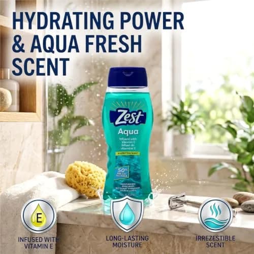 Zest Body Wash, Aqua, 18 Fl Oz (2 Pack) | Aquatic Scent, Gentle Hydration, Unisex thumbnail 3