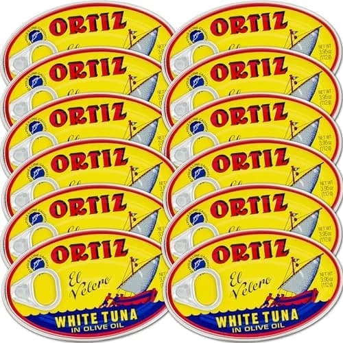 Ortiz White Tuna in Olive Oil, Fresh Tender Slices, Spanish Wild Caught Tuna, High in Protein and Omega 3 Fats, Excellent in Salad, Pasta or Sandwiches - No Need to Add Mayo, 3.95oz Can (Pack of 12) thumbnail 1
