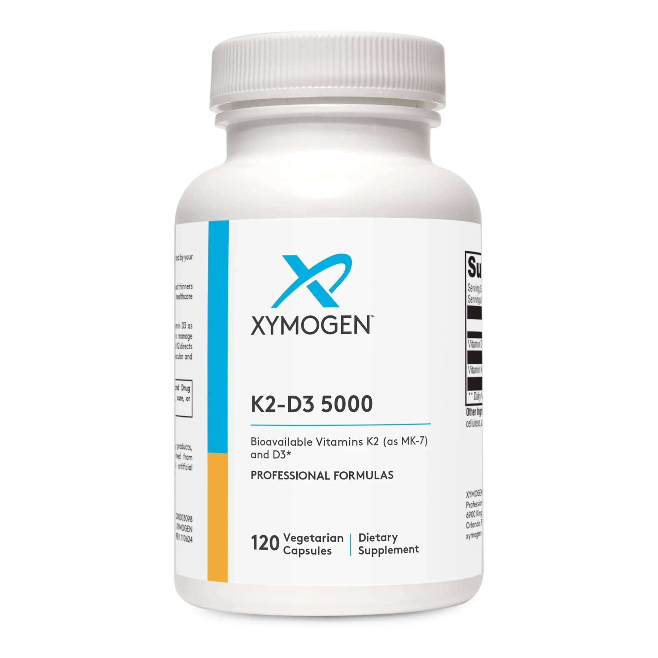 XYMOGEN K2-D3 5000 | Vitamin D3 K2 for Bone & Heart Health, 120 Capsules — White