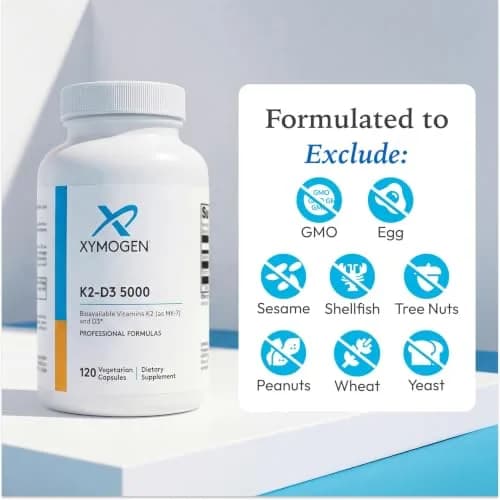 XYMOGEN K2-D3 5000 | Vitamin D3 K2 for Bone & Heart Health, 120 Capsules thumbnail 6