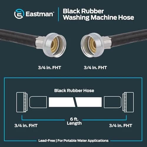 Eastman 6 ft Rubber Washing Machine Hose | Durable, High-Pressure, Black Rubber (70-120 chars) thumbnail 6