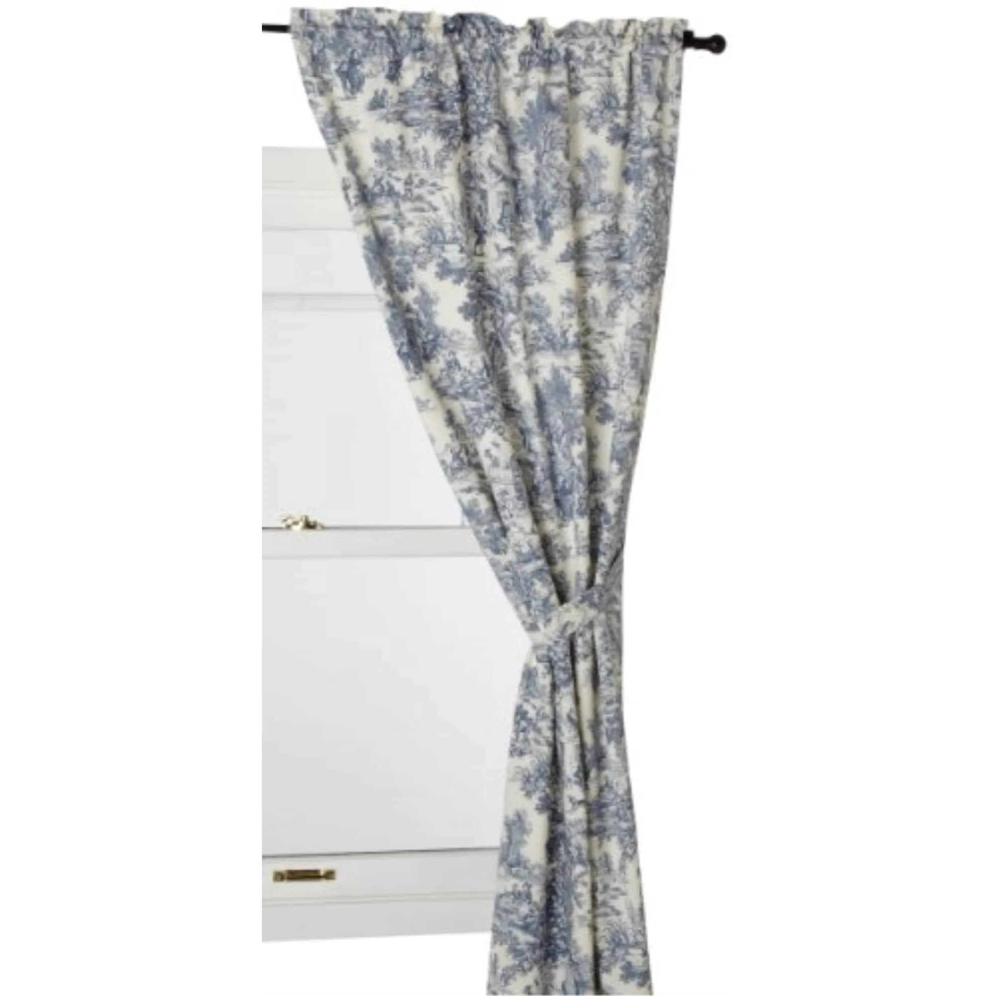 Ellis Curtain Victoria Park Toile Tailored Panel Pair with Tiebacks, Blue | 68"W x 72"L Cotton, Light-filtering, Classic Style — Blue