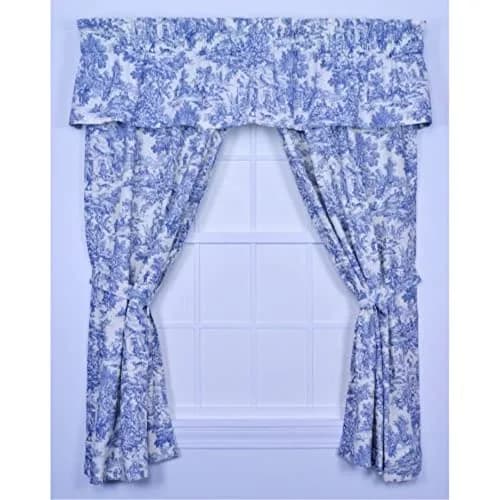 Ellis Curtain Victoria Park Toile Tailored Panel Pair with Tiebacks, Blue | 68"W x 72"L Cotton, Light-filtering, Classic Style thumbnail 2
