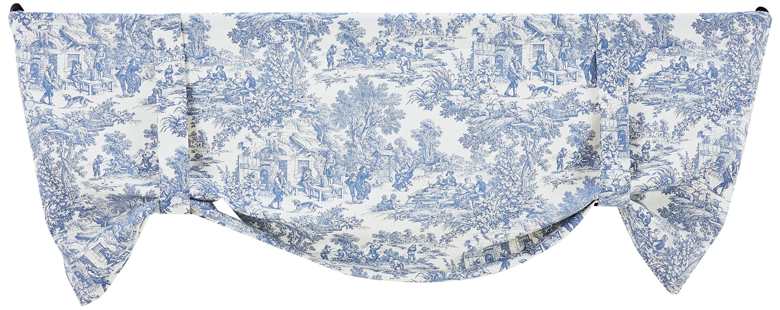 Ellis Curtain Victoria Park Toile Bathroom Shower Curtain, Black 1.8m x 1.8m | Timeless French Country Style — Blue