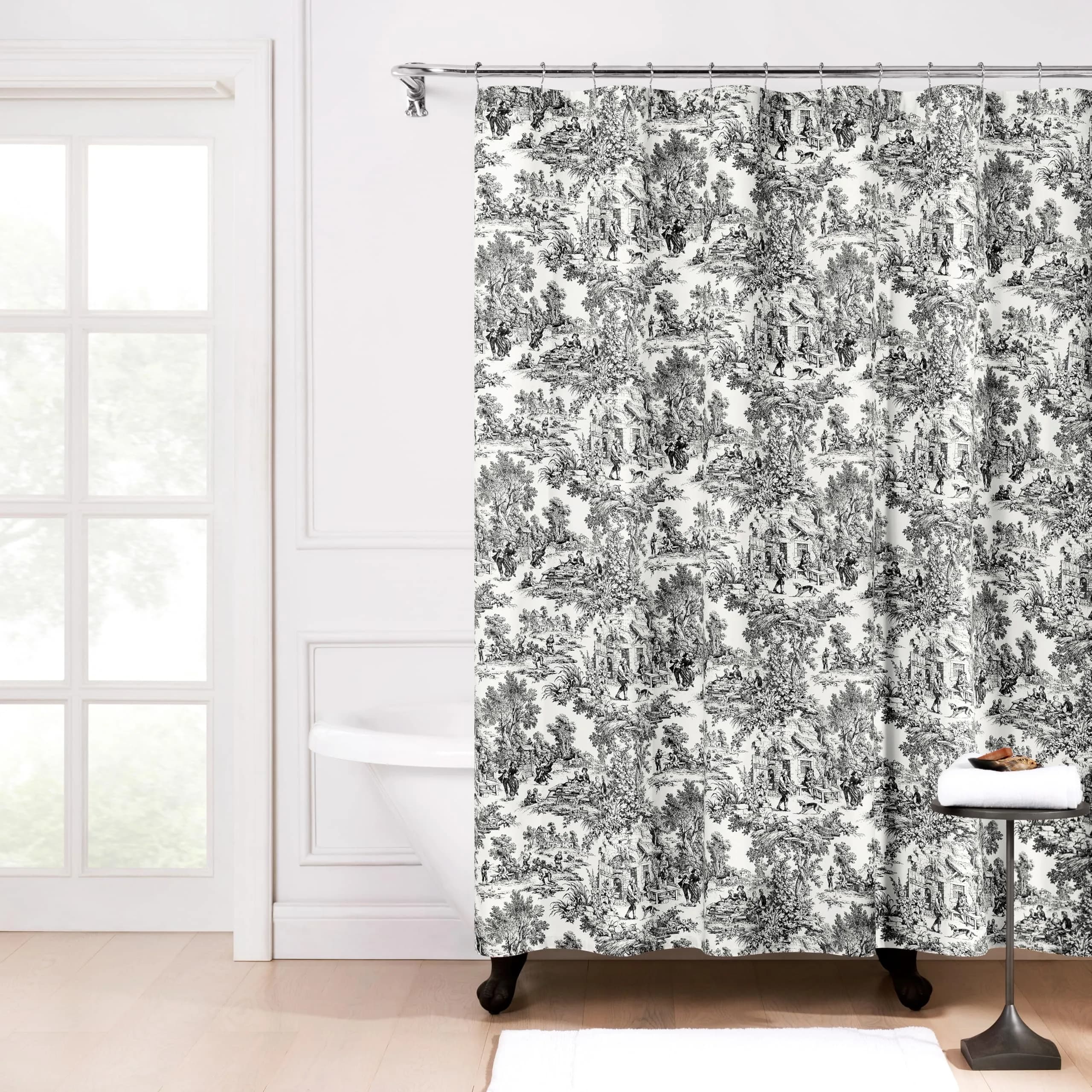 Ellis Curtain Victoria Park Toile Bathroom Shower Curtain, Black 1.8m x 1.8m | Timeless French Country Style - main product image