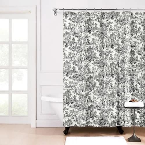 Ellis Curtain Victoria Park Toile Bathroom Shower Curtain, Black 1.8m x 1.8m | Timeless French Country Style thumbnail 1