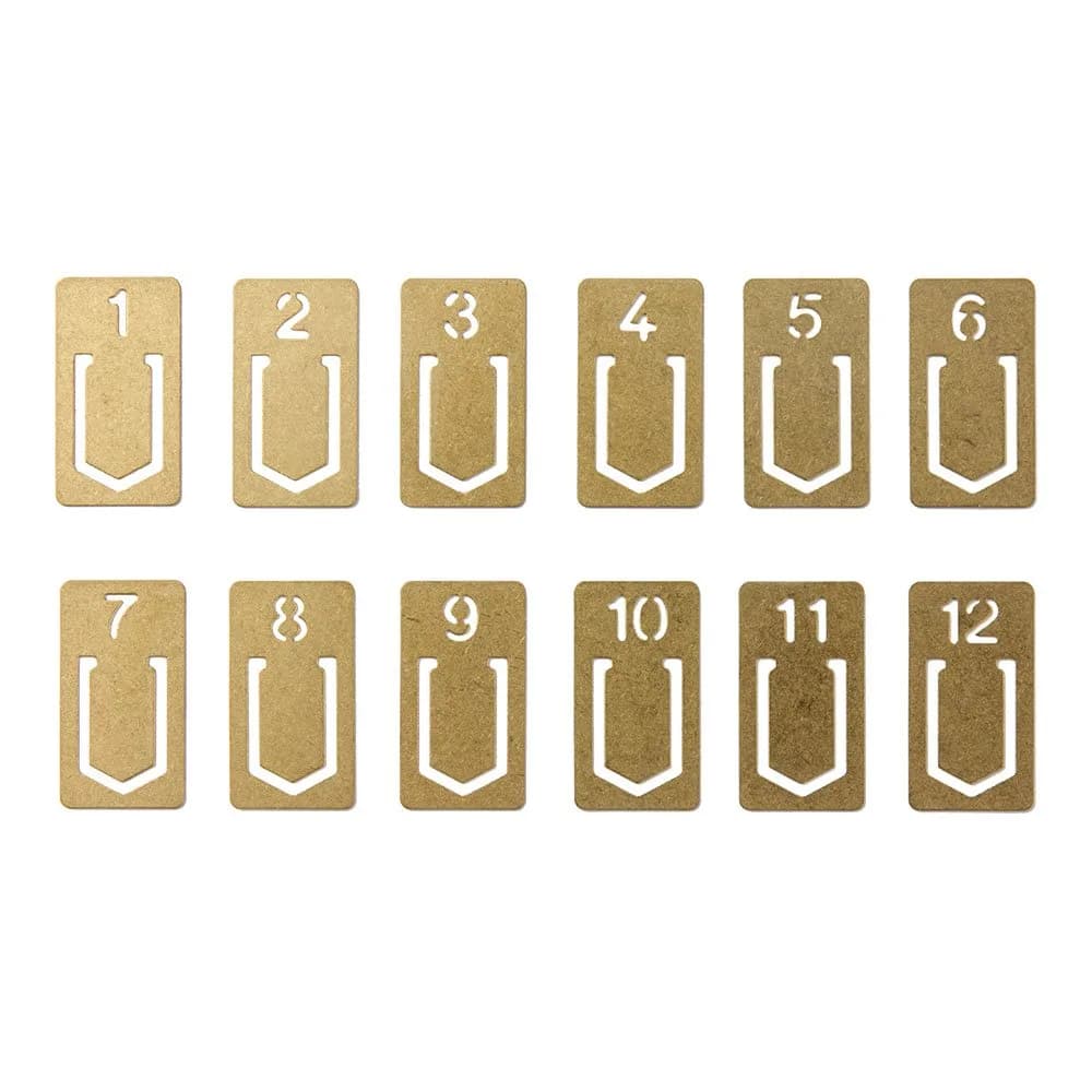 Midori Brass Clip Number (12-Pack, Gold) | 0.38 cm (0.15 inches) | Made from Solid Brass — Gold