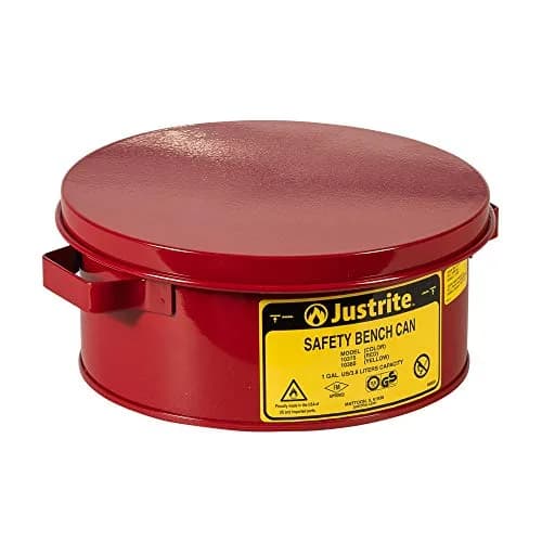 Justrite 10375 1 Gallon Red Safety Bench Can | FM Approved Metal Container for Solvent Cleaning thumbnail 1