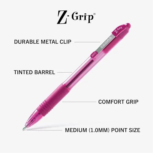 Zebra Pen Z-Grip Retractable Ballpoint Pens, Assorted Fashion Ink, 1.0mm Medium Point, 7-Pack | Smooth Writing for Students & Professionals thumbnail 3