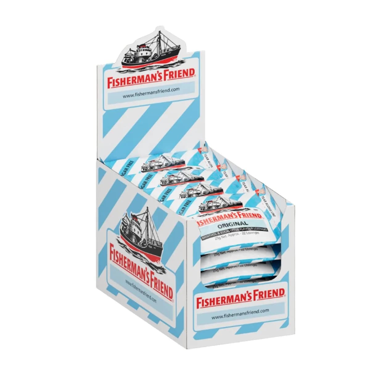Fisherman's Friend Original Menthol Eucalyptus Sugar-Free Lozenges 25g (Pack of 6) | Soothes Throat & Cough