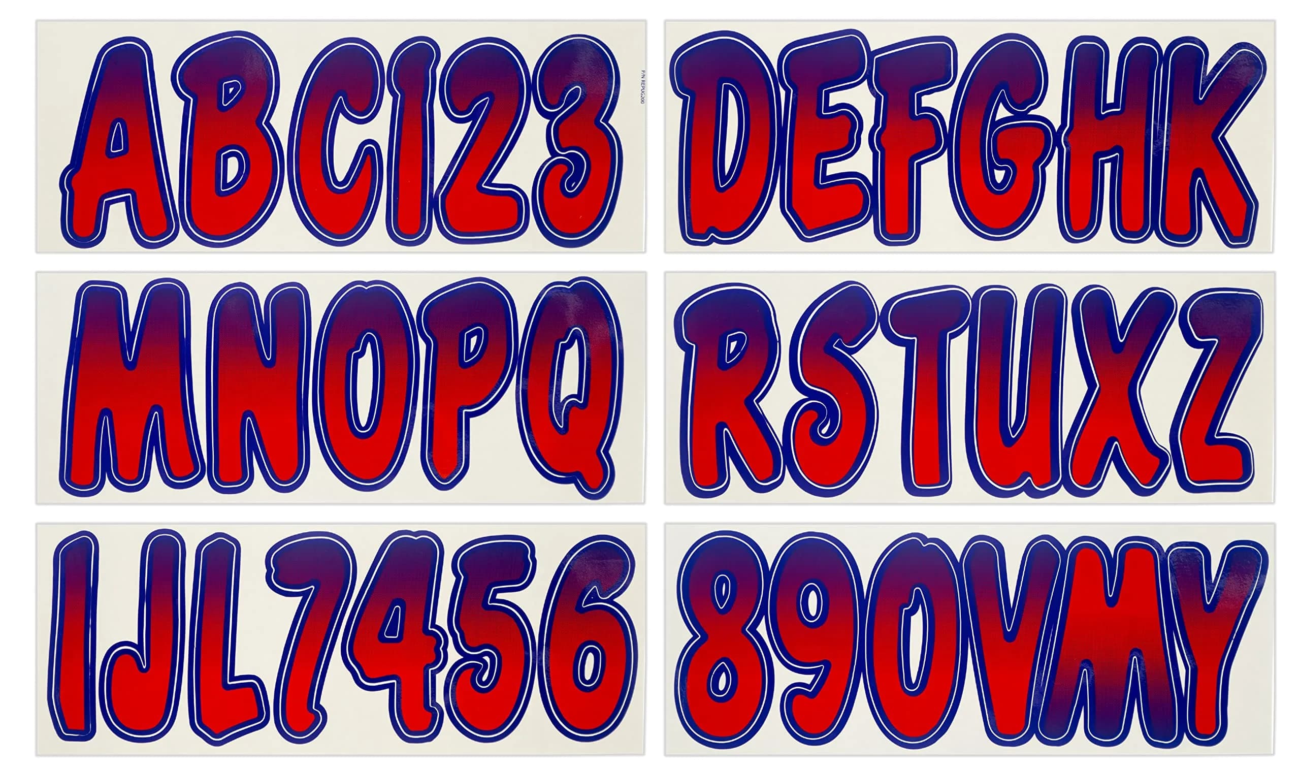 Hardline Products Series 200 Boat Registration Numbers & Letters Decal Kit – 3 Inch Red/Purple Gradient – 146 Total Decals - main product image