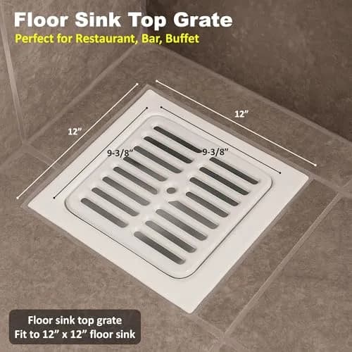 GSW Cast Iron Porcelain Floor Sink Top Grate with Ceramic Surface 9-⅜” x 9-⅜” | Perfect for Restaurant & Bar (Full Size) thumbnail 4