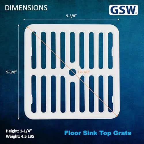 GSW Cast Iron Porcelain Floor Sink Top Grate with Ceramic Surface 9-⅜” x 9-⅜” | Perfect for Restaurant & Bar (Full Size) thumbnail 2