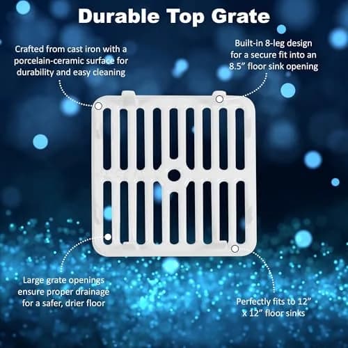 GSW Cast Iron Porcelain Floor Sink Top Grate with Ceramic Surface 9-⅜” x 9-⅜” | Perfect for Restaurant & Bar (Full Size) thumbnail 3