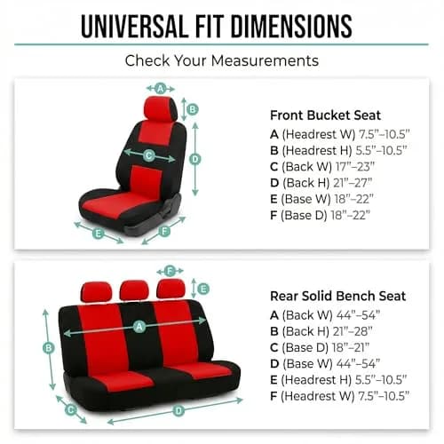FH Group Red Cloth Car Seat Covers Full Set - Universal Fit Automotive Seat Covers with Removable Headrest Compatibility | 2 Front, 1 Rear Bench, 4 Headrest Covers thumbnail 6