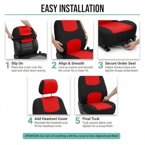 FH Group Red Cloth Car Seat Covers Full Set - Universal Fit Automotive Seat Covers with Removable Headrest Compatibility | 2 Front, 1 Rear Bench, 4 Headrest Covers thumbnail 7
