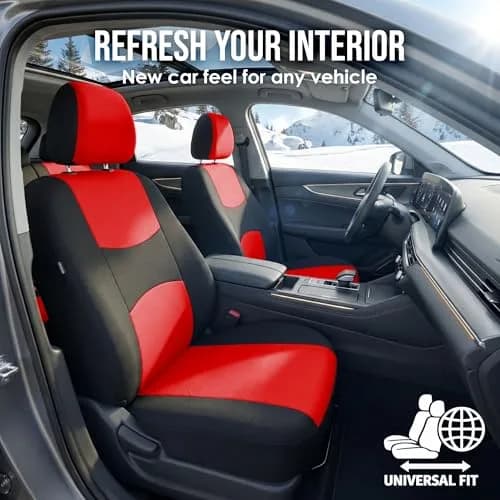 FH Group Red Cloth Car Seat Covers Full Set - Universal Fit Automotive Seat Covers with Removable Headrest Compatibility | 2 Front, 1 Rear Bench, 4 Headrest Covers thumbnail 2