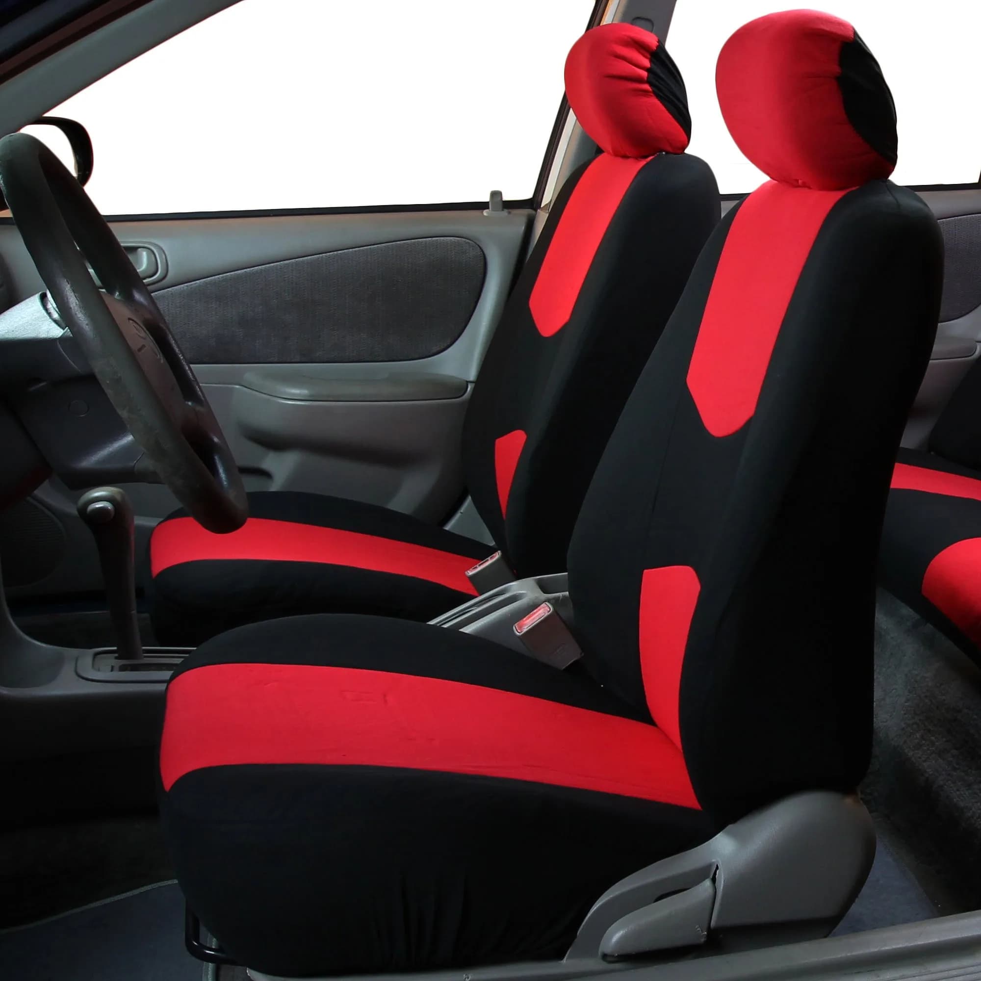 FH Group Red Cloth Car Seat Covers Full Set - Universal Fit Automotive Seat Covers with Removable Headrest Compatibility | 2 Front, 1 Rear Bench, 4 Headrest Covers - view 3