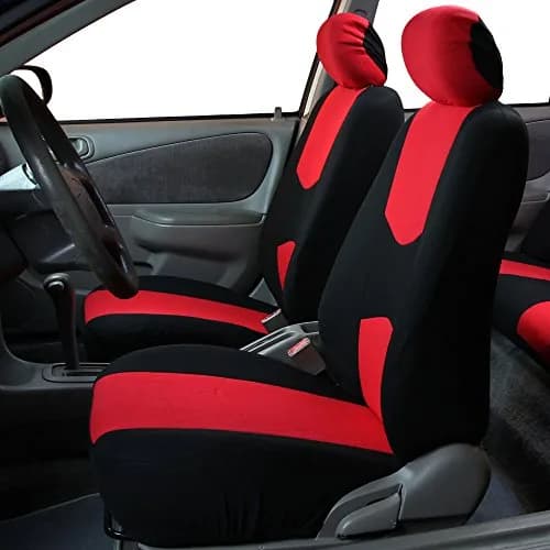 FH Group Red Cloth Car Seat Covers Full Set - Universal Fit Automotive Seat Covers with Removable Headrest Compatibility | 2 Front, 1 Rear Bench, 4 Headrest Covers thumbnail 3