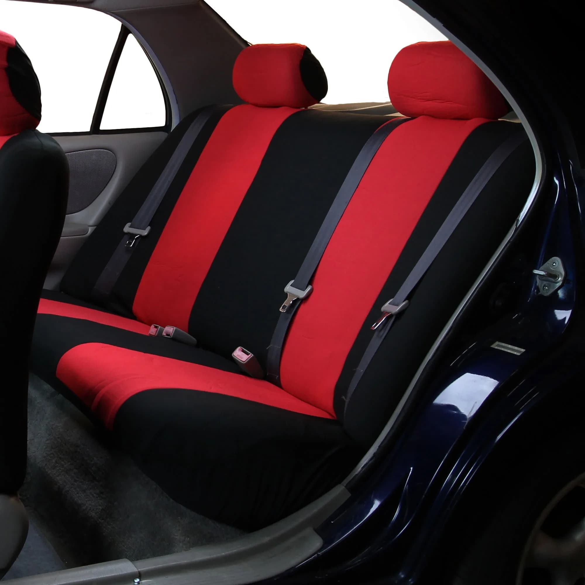 FH Group Red Cloth Car Seat Covers Full Set - Universal Fit Automotive Seat Covers with Removable Headrest Compatibility | 2 Front, 1 Rear Bench, 4 Headrest Covers - view 4