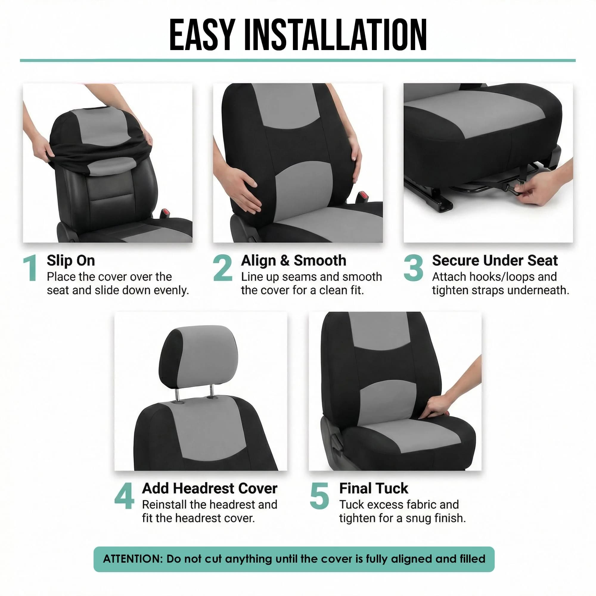 FH Group Gray Full Set Cloth Car Seat Covers | Universal Fit Automotive Seat Covers for SUV, Sedan, Van - view 5