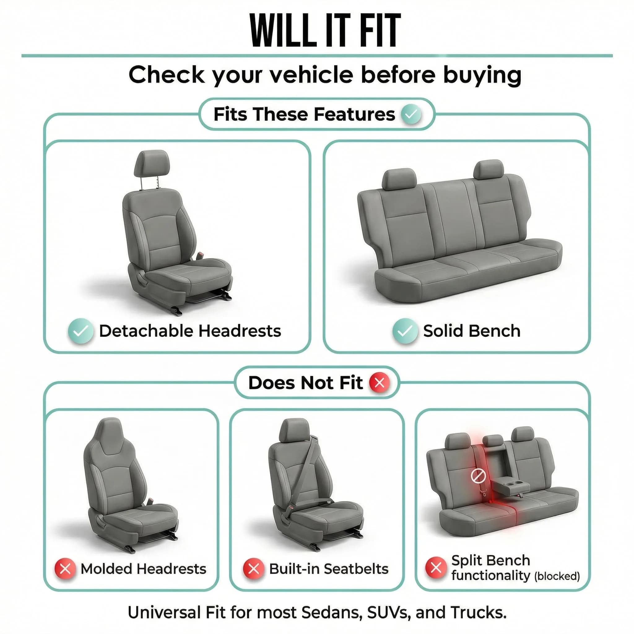 FH Group Gray Full Set Cloth Car Seat Covers | Universal Fit Automotive Seat Covers for SUV, Sedan, Van - view 6
