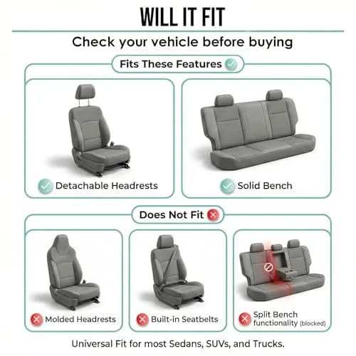 FH Group Gray Full Set Cloth Car Seat Covers | Universal Fit Automotive Seat Covers for SUV, Sedan, Van thumbnail 6