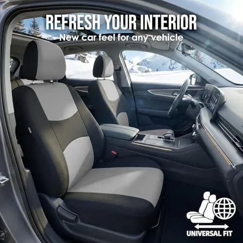 FH Group Gray Full Set Cloth Car Seat Covers | Universal Fit Automotive Seat Covers for SUV, Sedan, Van thumbnail 2