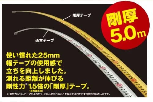 Tajima Tape Measure 5 m (16.4 ft) | 25 mm Wide, Shock Absorber, Claw & Nail Magnet (70-120c) thumbnail 2