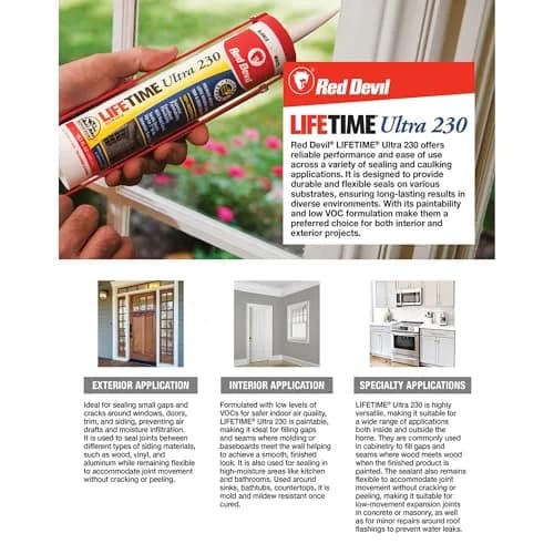 Red Devil Lifetime Ultra 230 Premium Elastomeric Acrylic Latex Sealant 298ml (10.1 Fl Oz) | Interior/Exterior Use thumbnail 3