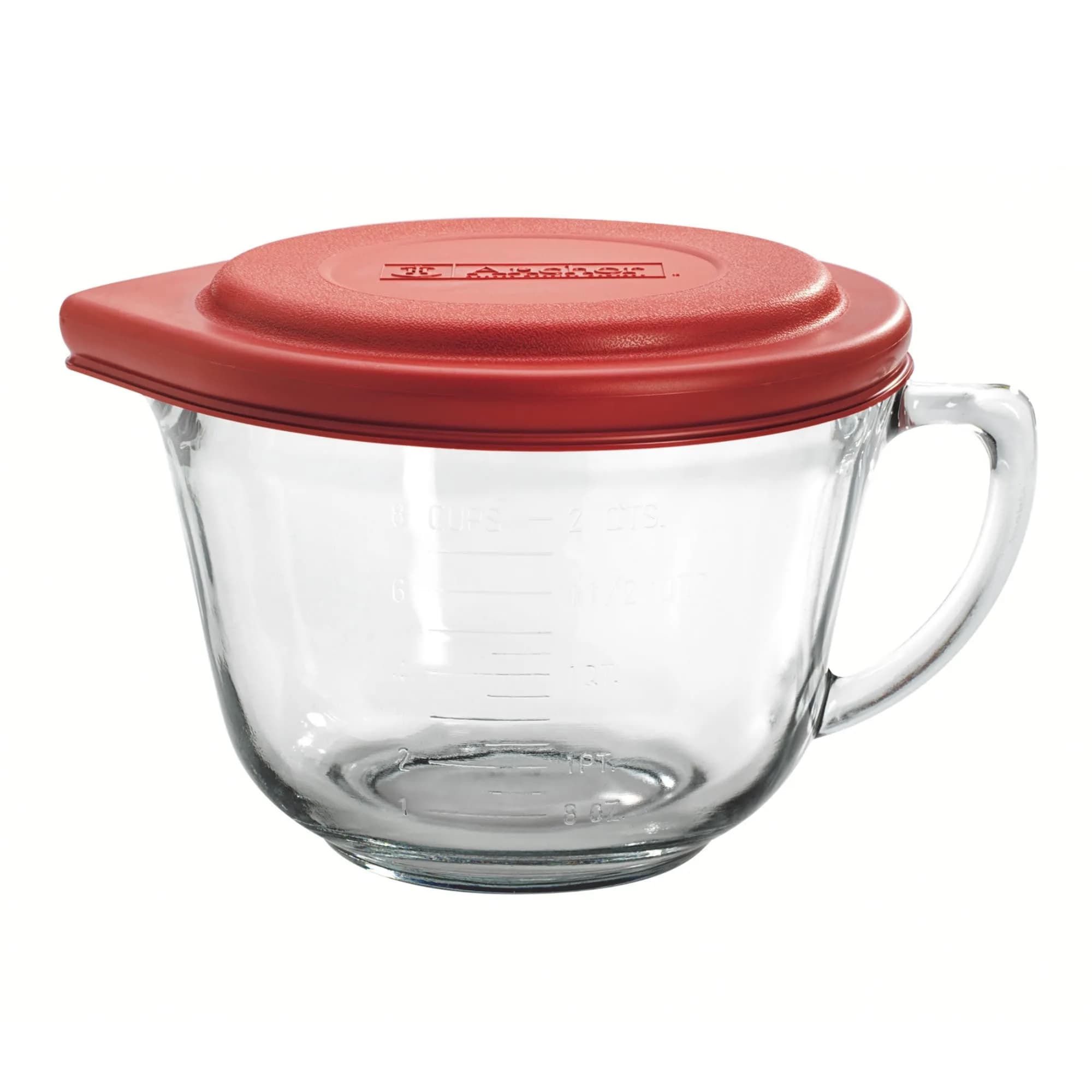 Anchor Hocking Batter Bowl 2 Quart Glass Mixing Bowl with Red Lid | Durable, Recyclable & Made in USA