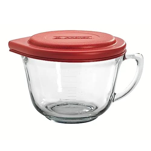 Anchor Hocking Batter Bowl 2 Quart Glass Mixing Bowl with Red Lid | Durable, Recyclable & Made in USA thumbnail 1