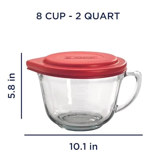 Anchor Hocking Batter Bowl 2 Quart Glass Mixing Bowl with Red Lid | Durable, Recyclable & Made in USA thumbnail 2