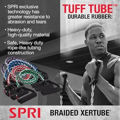 SPRI Braided Xertube Resistance Band Light - Green | Durable Rubber, Portable & Versatile for Fitness & Therapy thumbnail 3