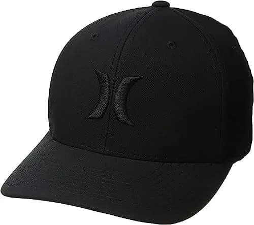 Hurley Men's One and Only Black Flexfit Hat | Fitted Baseball Cap for Men in Large-X-Large — White