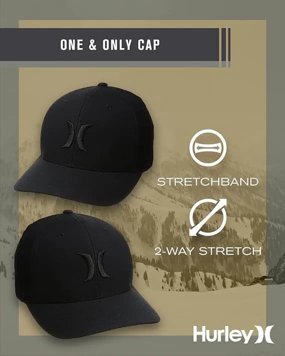Hurley Men's One and Only Black Flexfit Hat | Fitted Baseball Cap for Men in Large-X-Large thumbnail 1
