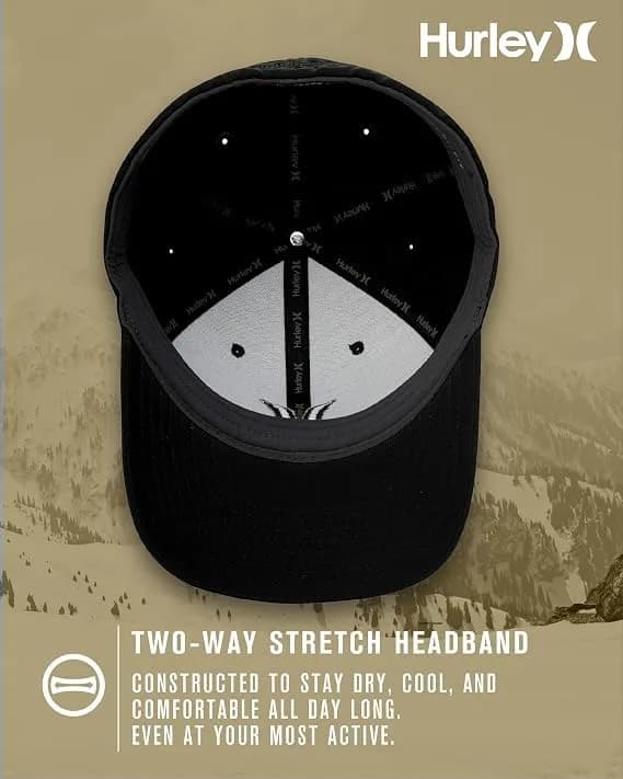 Hurley Men's One and Only Black Flexfit Hat | Fitted Baseball Cap for Men in Large-X-Large thumbnail 4