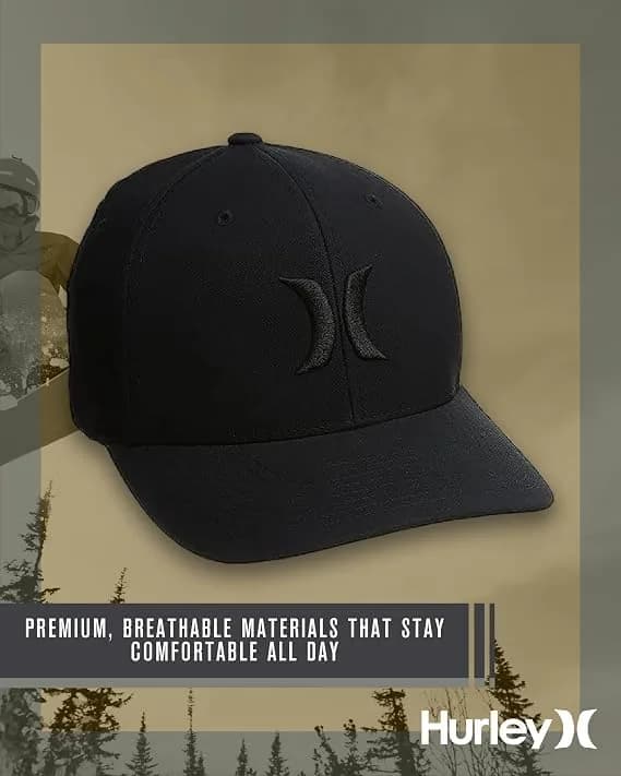 Hurley Men's One and Only Black Flexfit Hat | Fitted Baseball Cap for Men in Large-X-Large thumbnail 5