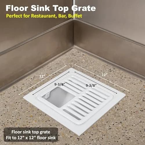 GSW Cast Iron Porcelain Floor Sink Top Grate with Ceramic Surface 9-⅜” x 9-⅜” | Perfect for Restaurant & Bar thumbnail 4