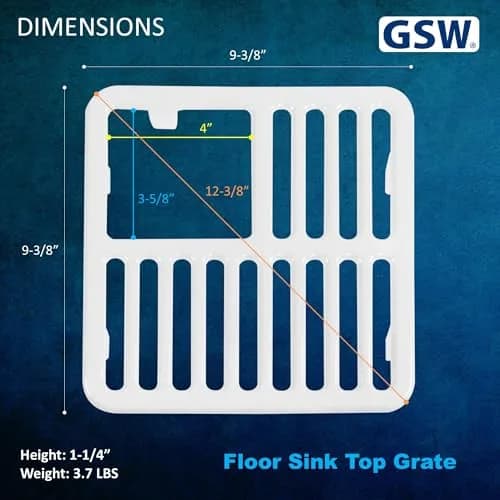 GSW Cast Iron Porcelain Floor Sink Top Grate with Ceramic Surface 9-⅜” x 9-⅜” | Perfect for Restaurant & Bar thumbnail 2