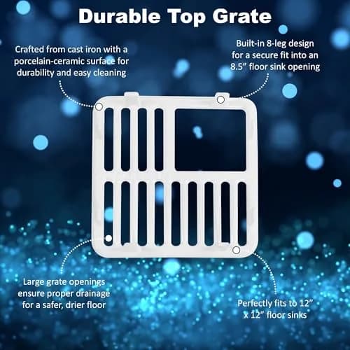GSW Cast Iron Porcelain Floor Sink Top Grate with Ceramic Surface 9-⅜” x 9-⅜” | Perfect for Restaurant & Bar thumbnail 3