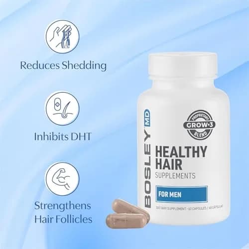 BosleyMD Men’s Healthy Hair Growth Supplements – DHT-Blocking Botanicals with Biotin, Niacin, Zinc & Pumpkin Seed, 60 Capsules | Supports Thicker, Fuller Hair thumbnail 3