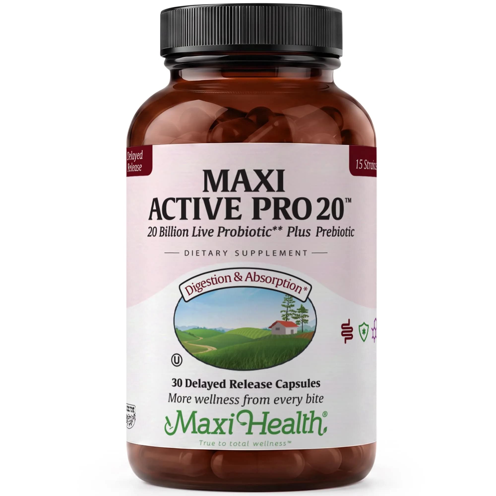 Maxi Health Probiotics 20 Billion CFU with Prebiotics | 30 Capsules | Supports Digestive & Gut Health — Capsule
