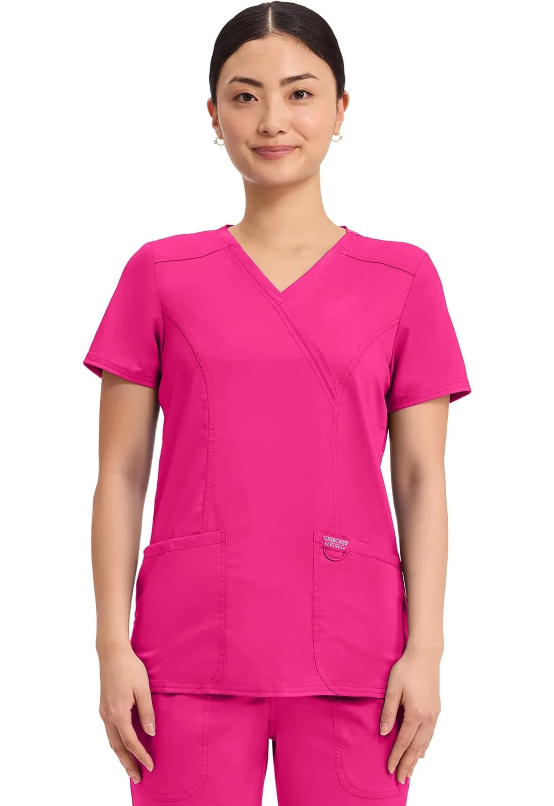Cherokee Women Scrubs Top Workwear Revolution Mock Wrap WW610, L, Galaxy Blue | Durable, Stretchy, Professional Fit — Electric Pink / XX-Large Plus